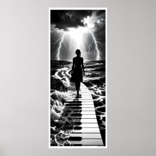 Stormsonate op de monochrome zee poster