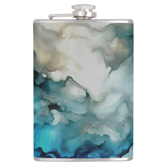 Stormwolken en Oceaanstromingen Abstracte Kunst Heupfles (Voorkant)