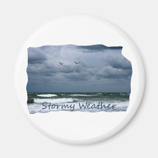 Stormy Beach met Seagulls Afbeelding Tekst Magneet (Voorkant)