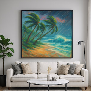 Stormy Beach - Pastel schilderstijl landschapskuns Poster