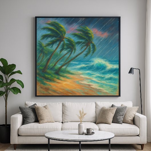 Stormy Beach - Pastel schilderstijl landschapskuns Poster