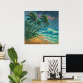 Stormy Beach - Pastel schilderstijl landschapskuns Poster (Thuiskantoor)