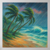 Stormy Beach - Pastel schilderstijl landschapskuns Poster (Voorkant)