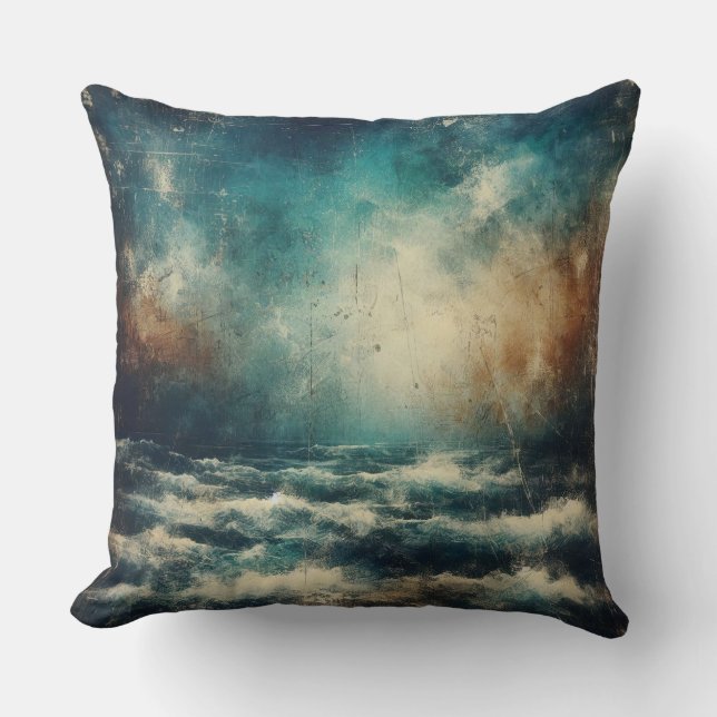 Stormy Blue Ocean Old Photograph Kussen (Voorkant)