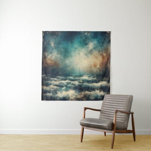 Stormy Blue Ocean Old Photograph Wandkleed (In situ)