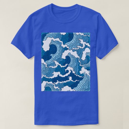 Stormy Blue Ocean Waves Japanese Art T-shirt (Design voorkant)