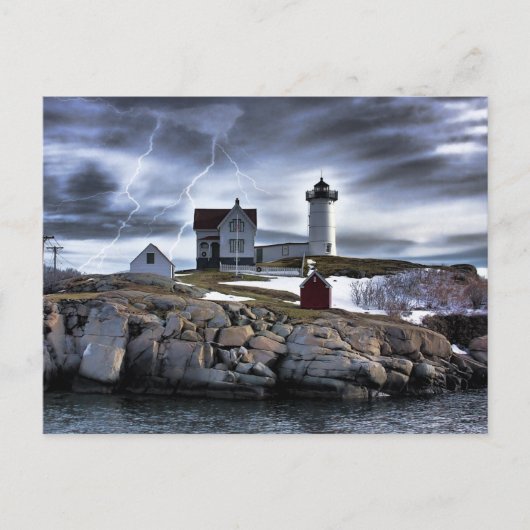 Stormy Cape Neddick "Nubble" lichthuis Briefkaart (Voorkant)