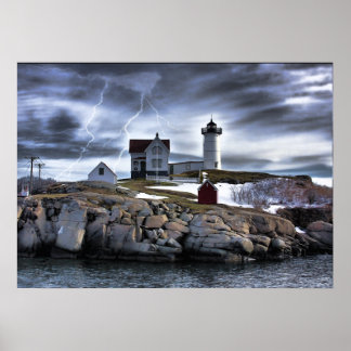 Stormy Cape Neddick vuurtoren York, ME Poster