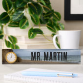 Stormy Cliffside Beach Ocean Uitzicht Clock Name B Naambordje