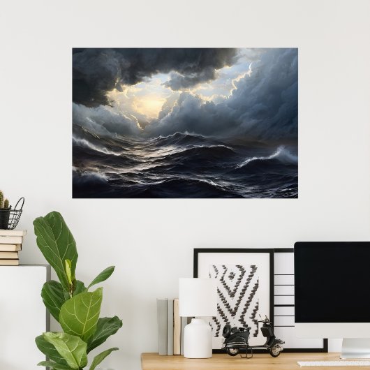 Stormy Clouds en Ocean Ai Art Poster (Thuiskantoor)