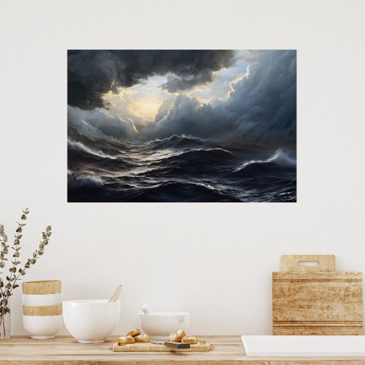 Stormy Clouds en Ocean Ai Art Poster (Keuken)