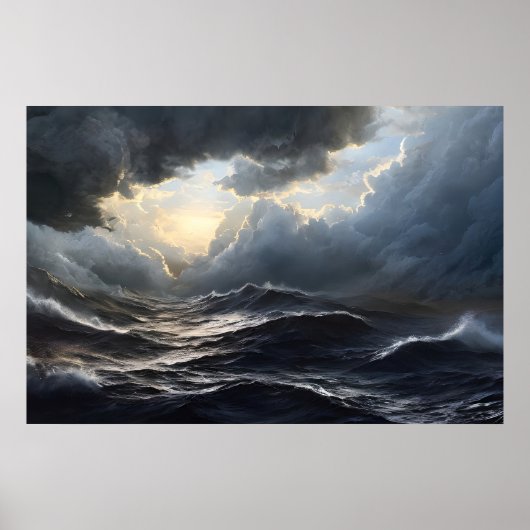 Stormy Clouds en Ocean Ai Art Poster (Voorkant)