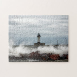 Stormy Day, Lighthouse Duluth Minnesota Jigzaag Pu Legpuzzel