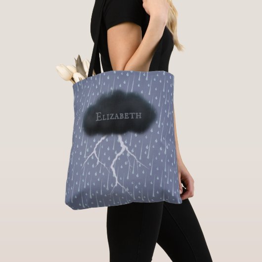Stormy Day Thunder Cloud & Rain Gepersonaliseerd b Tote Bag (Dichtbij)