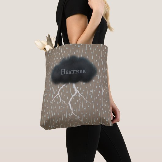 Stormy Day Thunder Cloud & Rain Gepersonaliseerd B Tote Bag (Dichtbij)