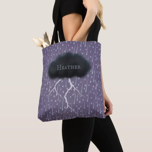 Stormy Day Thunder Cloud & Rain Gepersonaliseerd P Tote Bag (Dichtbij)