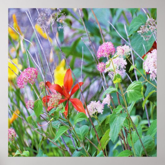 Stormy Garden Landscape met Hydrangea en Lilies Poster (Voorkant)