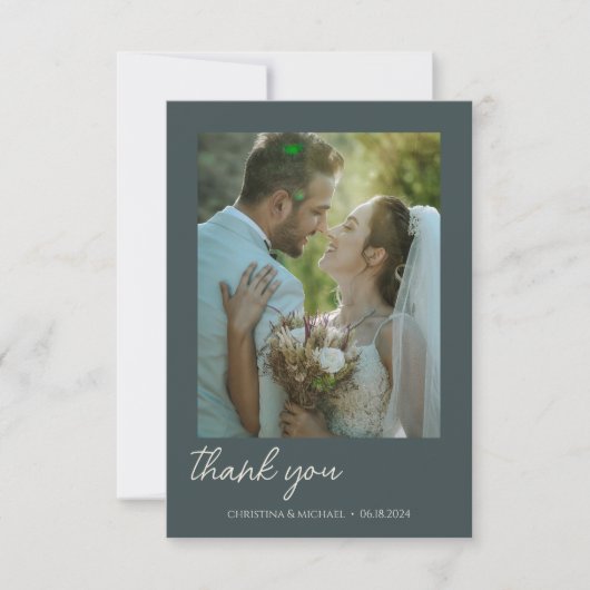 Stormy Grey · Handgeschreven Script Wedding Bedankkaart (Voorkant)