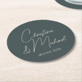 Stormy Grey · Modern Handgeschreven Script Ronde Kartonnen Onderzetter (Gebogen)