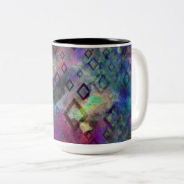 Stormy kleurful waterverf abstract met diamant tweekleurige koffiemok