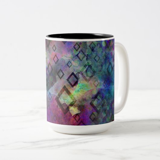 Stormy kleurful waterverf abstract met diamant tweekleurige koffiemok (Voorkant rechts)