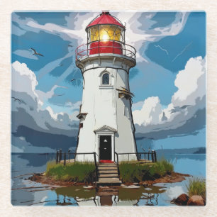 Stormy Lighthouse - Navigatietoren Glazen Onderzetter