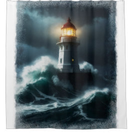 Stormy Lighthouse Scene Douchegordijn