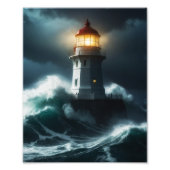 Stormy Lighthouse Scene Foto Afdruk (Voorkant)