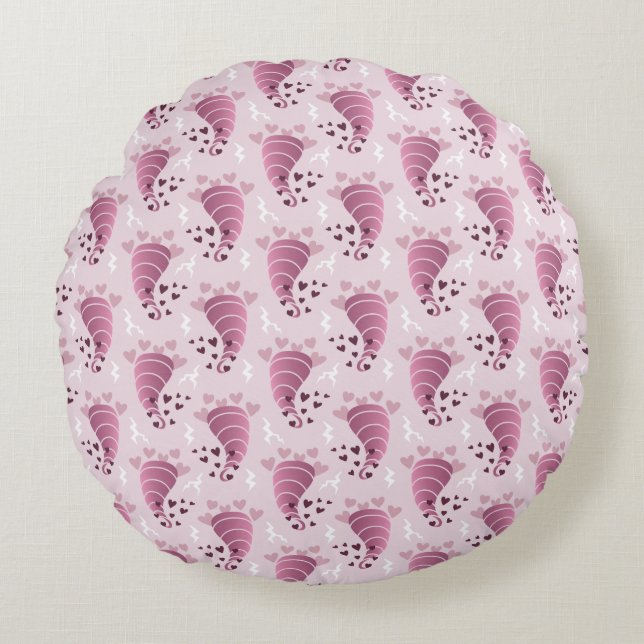 Stormy Love Tiny Tornado Pink Pillow Rond Kussen (Voorkant)