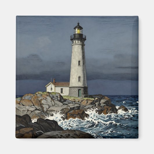 Stormy Night Coastal Lighthouse Magneet (Voorkant)