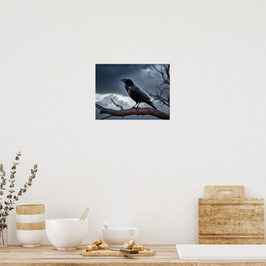 Stormy Night Raven met geometrische overlay Poster (Keuken)