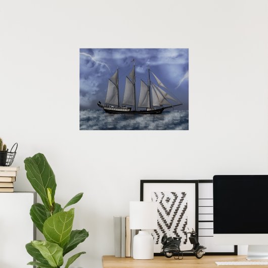 Stormy Ocean - Pirate Ship Artwork Poster (Thuiskantoor)