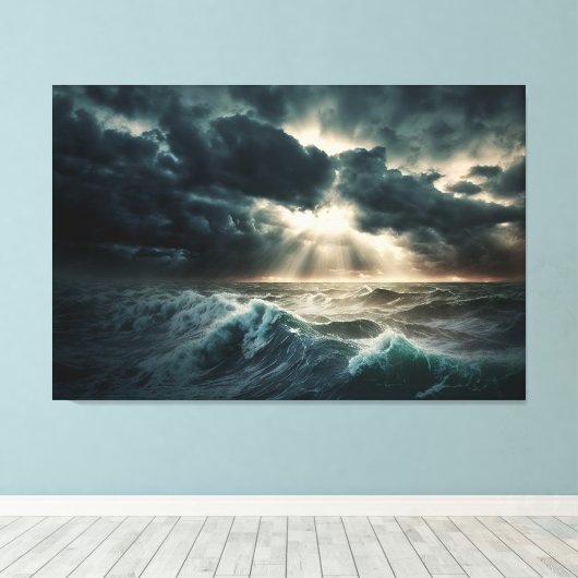 Stormy Ocean Waves Stretched Canvas Afdrukken (Insitu (Houten vloer))