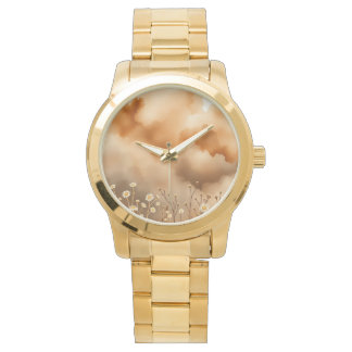 Stormy Oranje Sky Little Flowers Wrist Horloge