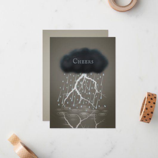 Stormy Rain Cloud & Lightning Sepia Persoonlijk Notitiekaartje (Voorkant / Achterkant in situ)