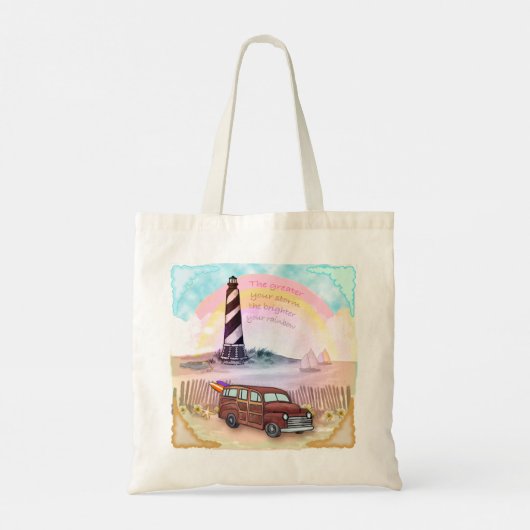Stormy Rainbow Lighthouse Tote Bag (Achterkant)
