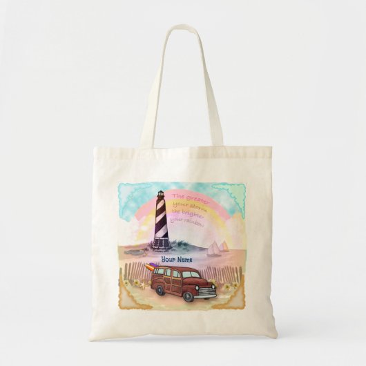 Stormy Rainbow Vuurtoren Tote Bag (Voorkant)