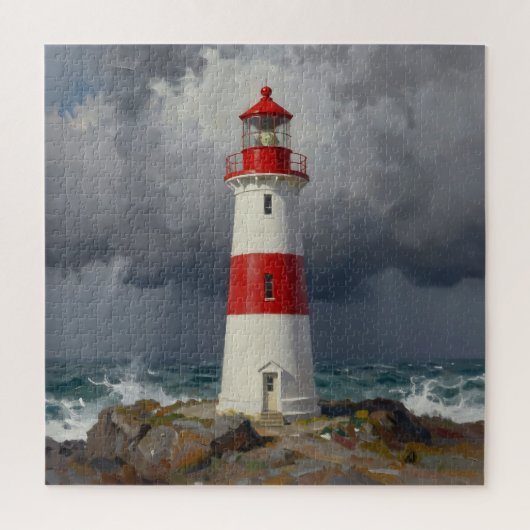 Stormy Red Lighthouse Coastal  Legpuzzel (Verticaal)