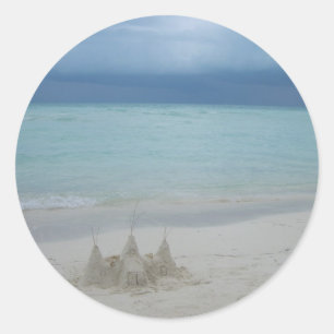 Stormy Sandcastle Beach Landscape Photo Ronde Sticker