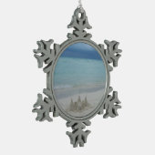 Stormy Sandcastle Beach Landscape Photo Tin Sneeuwvlok Ornament (Links)