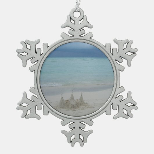 Stormy Sandcastle Beach Landscape Photo Tin Sneeuwvlok Ornament (Voorkant)