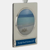 Stormy Sandcastle Beach Landscape Photo Verzilverd Banner Ornament (Rechts)