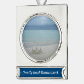 Stormy Sandcastle Beach Landscape Photo Verzilverd Banner Ornament (Links)