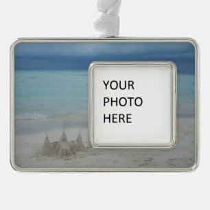Stormy Sandcastle Beach Landscape Photo Verzilverd Omlijst Ornament