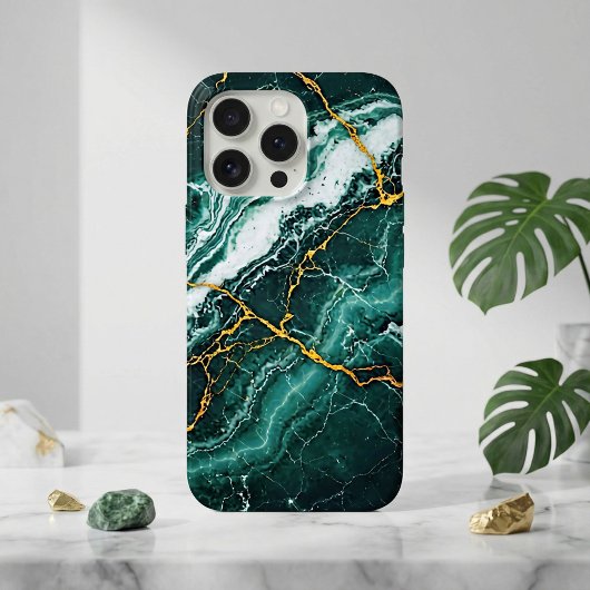 Stormy Sea Green Marble & Gold Cracks iPhone Hoesje