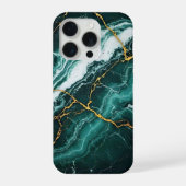 Stormy Sea Green Marble & Gold Cracks iPhone Hoesje (Achterkant)