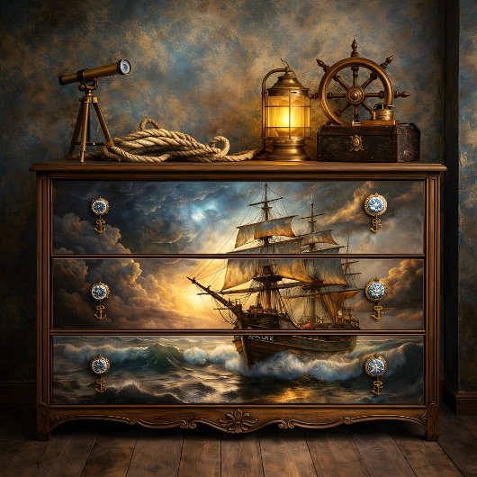 Stormy Seas Tall Ship Decoupage Tissuepapier