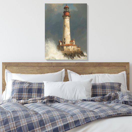 Stormy Sentinel vuurtoren olieverfschilderij AI Canvas Afdruk (Insitu (Slaapkamer))
