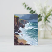 Stormy Shore | Beach Ocean Waves Schilderij Briefkaart (Staand voorkant)