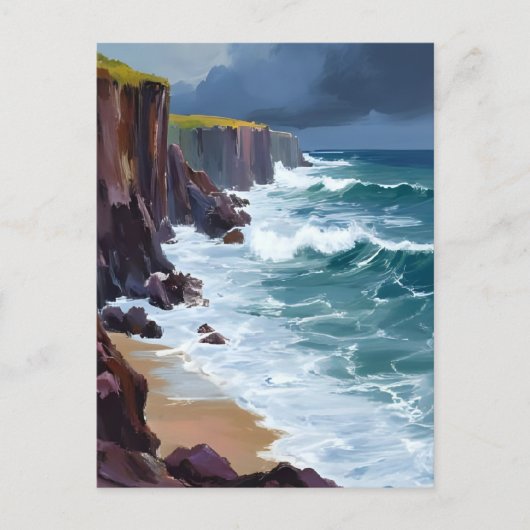 Stormy Shore | Beach Ocean Waves Schilderij Briefkaart (Voorkant)